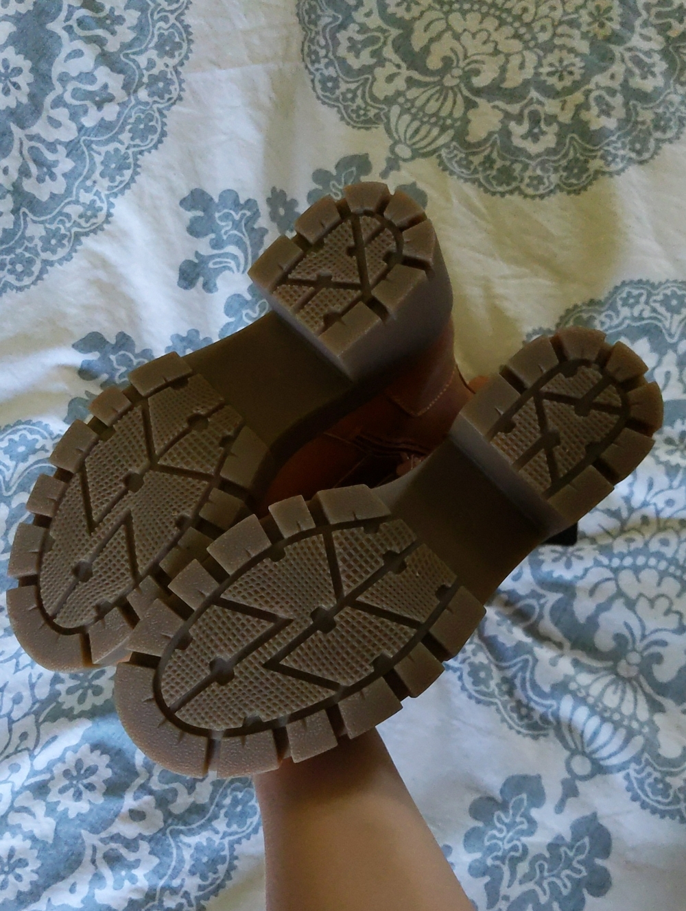 Tan Lace-Up Chunky Heel Ankle Boots with Side Zipper - Picture 3 of 4